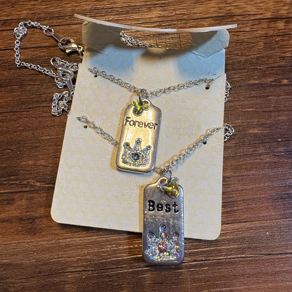 Disney World "Best Friends” Tiara Rhinestone 2 Pendant Necklace BFF 2 Necklaces